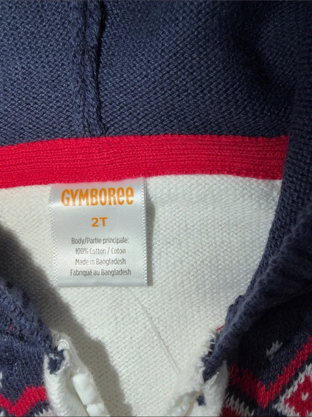 NEW Gymboree White Hoodie Sweater with Red Apple Pattern and Navy Hood, Unisex